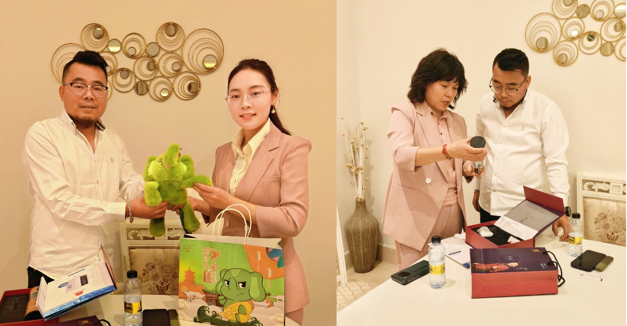 李静霞董事长走进沙特阿拉伯利雅得使馆区/向中资企业代表礼赠“名泰氢水杯”